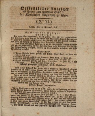 Amtsblatt der Königlichen Regierung zu Cleve Samstag 14. Februar 1818