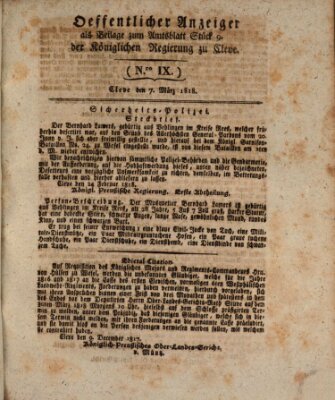 Amtsblatt der Königlichen Regierung zu Cleve Samstag 7. März 1818