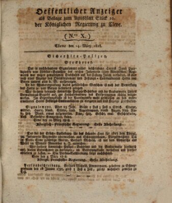 Amtsblatt der Königlichen Regierung zu Cleve Samstag 14. März 1818