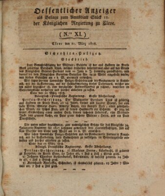 Amtsblatt der Königlichen Regierung zu Cleve Samstag 21. März 1818