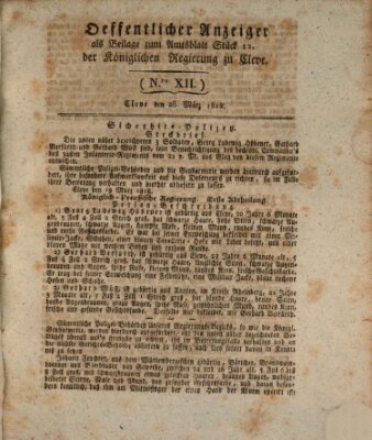 Amtsblatt der Königlichen Regierung zu Cleve Samstag 28. März 1818