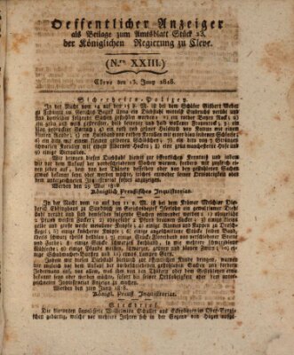 Amtsblatt der Königlichen Regierung zu Cleve Samstag 13. Juni 1818