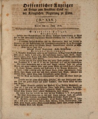 Amtsblatt der Königlichen Regierung zu Cleve Samstag 27. Juni 1818