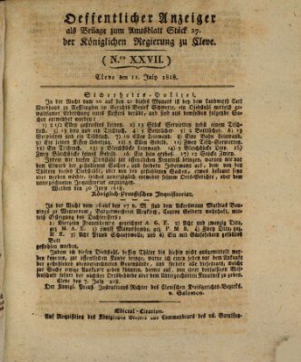 Amtsblatt der Königlichen Regierung zu Cleve Samstag 11. Juli 1818