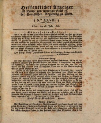 Amtsblatt der Königlichen Regierung zu Cleve Samstag 18. Juli 1818