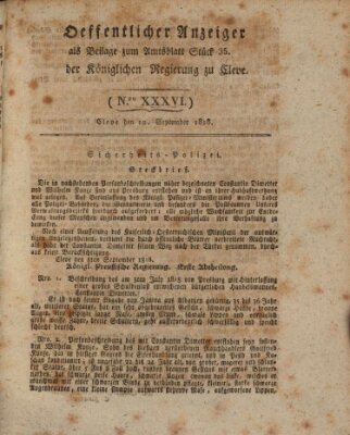 Amtsblatt der Königlichen Regierung zu Cleve Samstag 12. September 1818