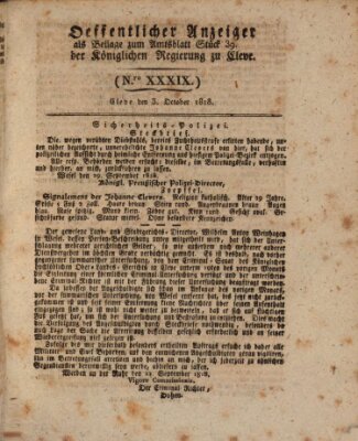 Amtsblatt der Königlichen Regierung zu Cleve Samstag 3. Oktober 1818