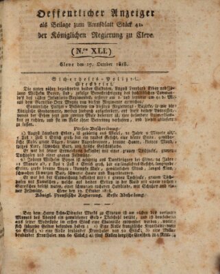 Amtsblatt der Königlichen Regierung zu Cleve Samstag 17. Oktober 1818