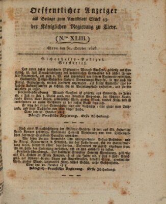 Amtsblatt der Königlichen Regierung zu Cleve Samstag 31. Oktober 1818