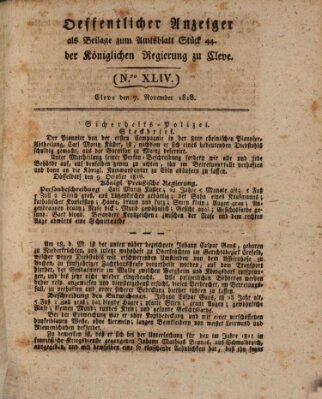 Amtsblatt der Königlichen Regierung zu Cleve Samstag 7. November 1818