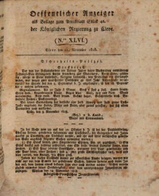 Amtsblatt der Königlichen Regierung zu Cleve Samstag 21. November 1818