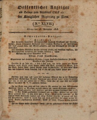 Amtsblatt der Königlichen Regierung zu Cleve Samstag 28. November 1818