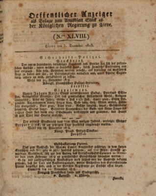 Amtsblatt der Königlichen Regierung zu Cleve Samstag 5. Dezember 1818