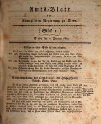 Amtsblatt der Königlichen Regierung zu Cleve Samstag 2. Januar 1819