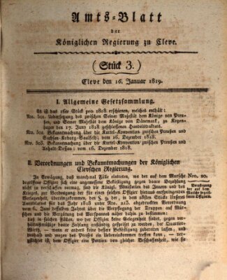 Amtsblatt der Königlichen Regierung zu Cleve Samstag 16. Januar 1819