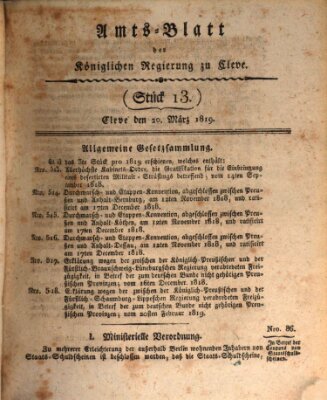 Amtsblatt der Königlichen Regierung zu Cleve Samstag 20. März 1819