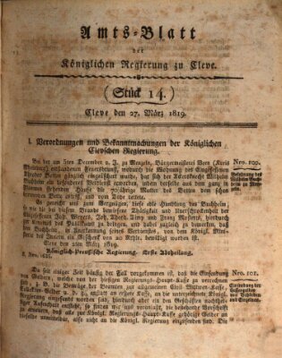 Amtsblatt der Königlichen Regierung zu Cleve Samstag 27. März 1819