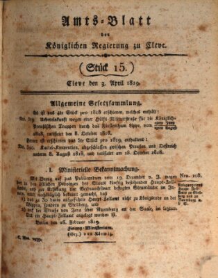 Amtsblatt der Königlichen Regierung zu Cleve Samstag 3. April 1819