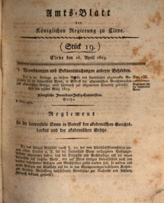 Amtsblatt der Königlichen Regierung zu Cleve Mittwoch 28. April 1819