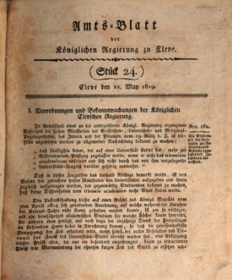 Amtsblatt der Königlichen Regierung zu Cleve Samstag 22. Mai 1819