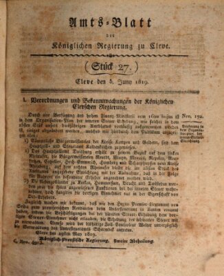 Amtsblatt der Königlichen Regierung zu Cleve Samstag 5. Juni 1819