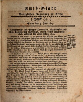 Amtsblatt der Königlichen Regierung zu Cleve Samstag 3. Juli 1819