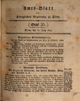 Amtsblatt der Königlichen Regierung zu Cleve Samstag 31. Juli 1819