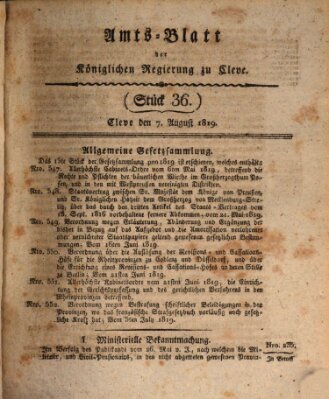 Amtsblatt der Königlichen Regierung zu Cleve Samstag 7. August 1819