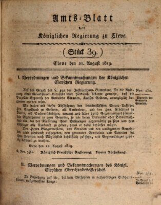 Amtsblatt der Königlichen Regierung zu Cleve Samstag 21. August 1819