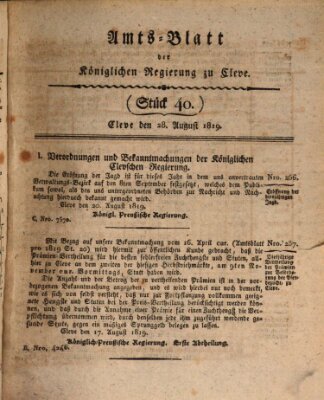 Amtsblatt der Königlichen Regierung zu Cleve Samstag 28. August 1819