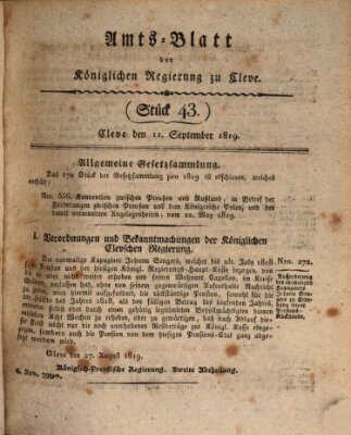 Amtsblatt der Königlichen Regierung zu Cleve Samstag 11. September 1819