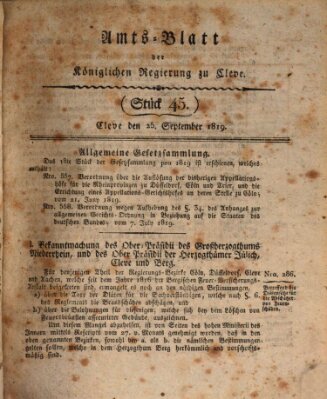 Amtsblatt der Königlichen Regierung zu Cleve Samstag 25. September 1819