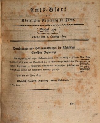 Amtsblatt der Königlichen Regierung zu Cleve Mittwoch 6. Oktober 1819