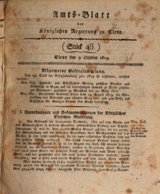 Amtsblatt der Königlichen Regierung zu Cleve Samstag 9. Oktober 1819