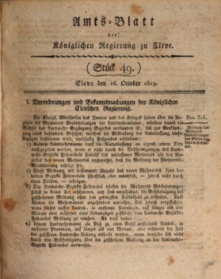 Amtsblatt der Königlichen Regierung zu Cleve Samstag 16. Oktober 1819