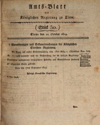 Amtsblatt der Königlichen Regierung zu Cleve Mittwoch 20. Oktober 1819