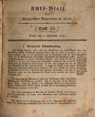 Amtsblatt der Königlichen Regierung zu Cleve Samstag 4. Dezember 1819