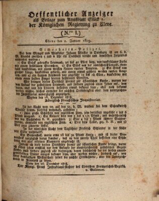 Amtsblatt der Königlichen Regierung zu Cleve Samstag 2. Januar 1819