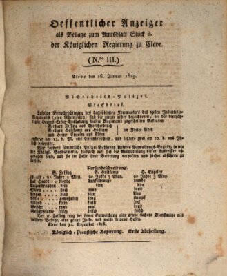 Amtsblatt der Königlichen Regierung zu Cleve Samstag 16. Januar 1819