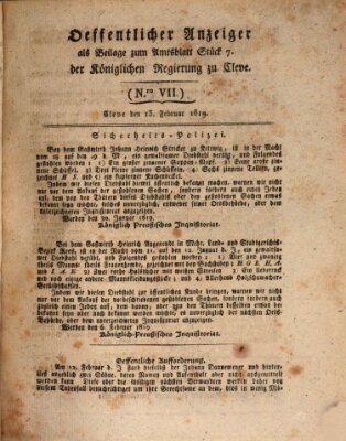 Amtsblatt der Königlichen Regierung zu Cleve Samstag 13. Februar 1819