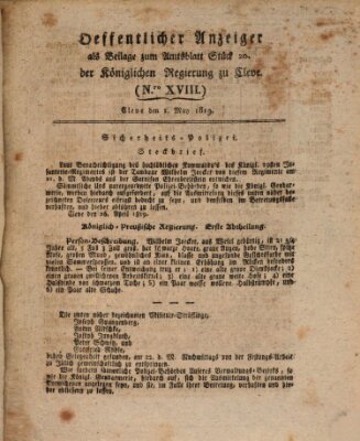 Amtsblatt der Königlichen Regierung zu Cleve Samstag 1. Mai 1819