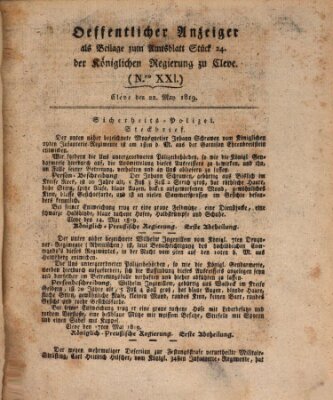 Amtsblatt der Königlichen Regierung zu Cleve Samstag 22. Mai 1819