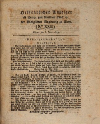 Amtsblatt der Königlichen Regierung zu Cleve Samstag 5. Juni 1819