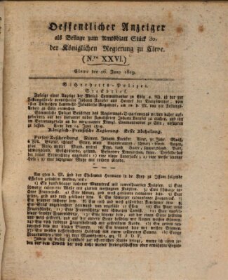 Amtsblatt der Königlichen Regierung zu Cleve Samstag 26. Juni 1819