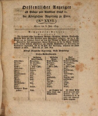 Amtsblatt der Königlichen Regierung zu Cleve Samstag 3. Juli 1819