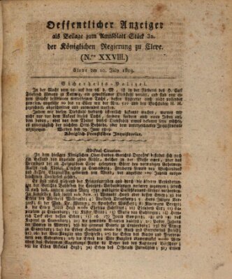 Amtsblatt der Königlichen Regierung zu Cleve Samstag 10. Juli 1819