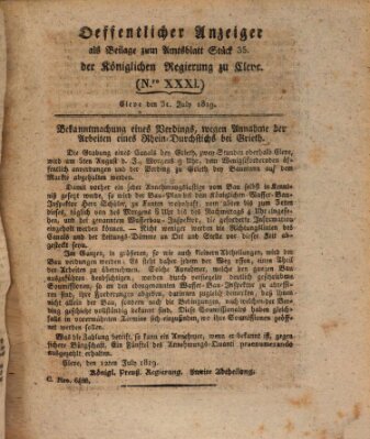 Amtsblatt der Königlichen Regierung zu Cleve Samstag 31. Juli 1819