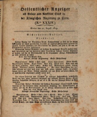 Amtsblatt der Königlichen Regierung zu Cleve Samstag 21. August 1819