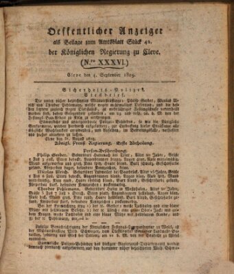 Amtsblatt der Königlichen Regierung zu Cleve Samstag 4. September 1819