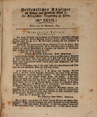 Amtsblatt der Königlichen Regierung zu Cleve Samstag 25. September 1819